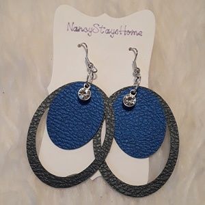 Blue & Black faux leather earrings